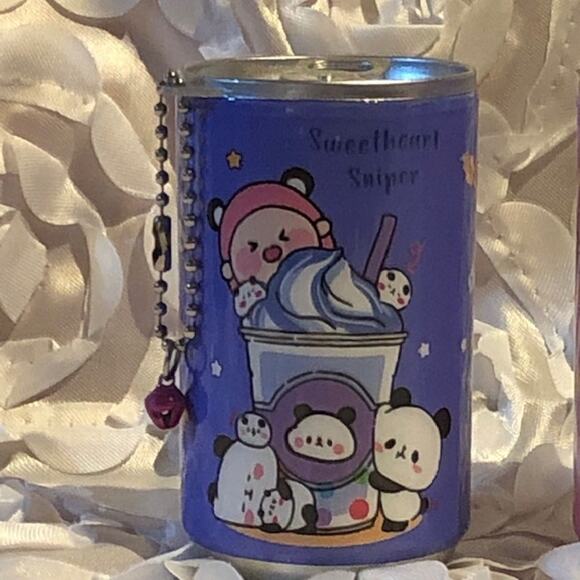Set of 4 Panda Design Mini Travel Wet Wipes in a Can With Keychain and Bell - Picture 3 of 7